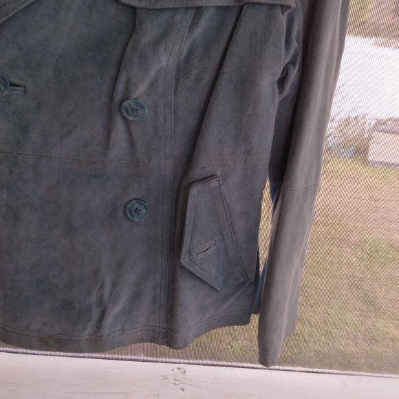 New Terry Lewis Classic Luxuries Blue Size M Double Breasted Lined Suede Coat - Picture 4 of 13